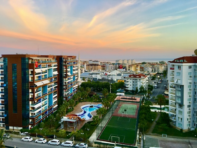 Elegant apartments overlooking the Costa Verde coastline in Lima, Peru at sunset