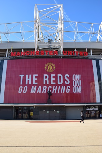 a stadium with a large sign on the side of it