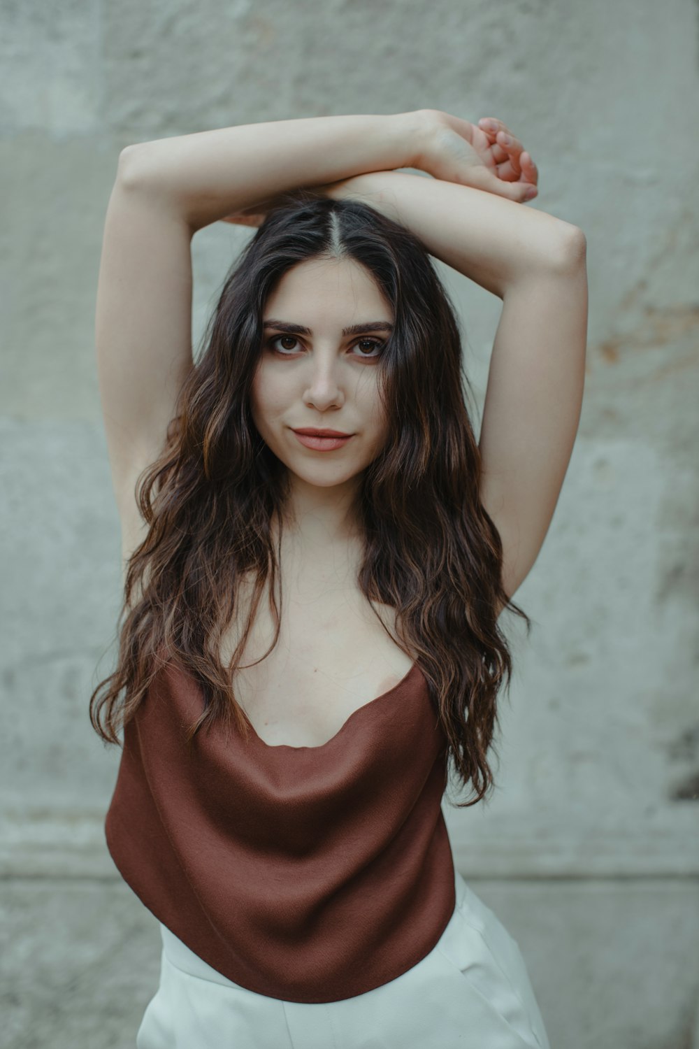 woman in red tank top