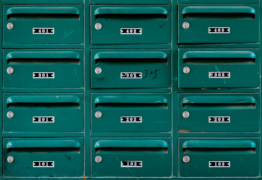 blue steel locker cabinet with white ceramic mug