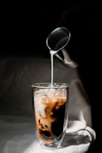 ice in clear drinking glass with spoon