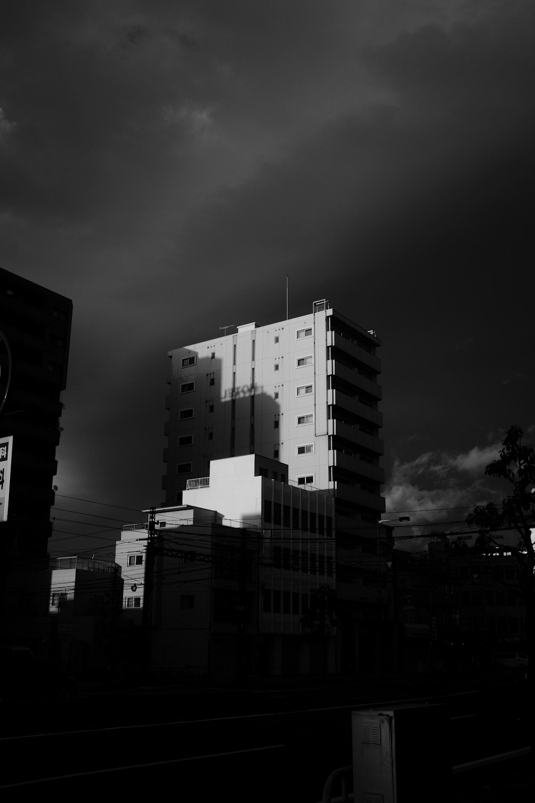 grayscale photo of high rise buildings