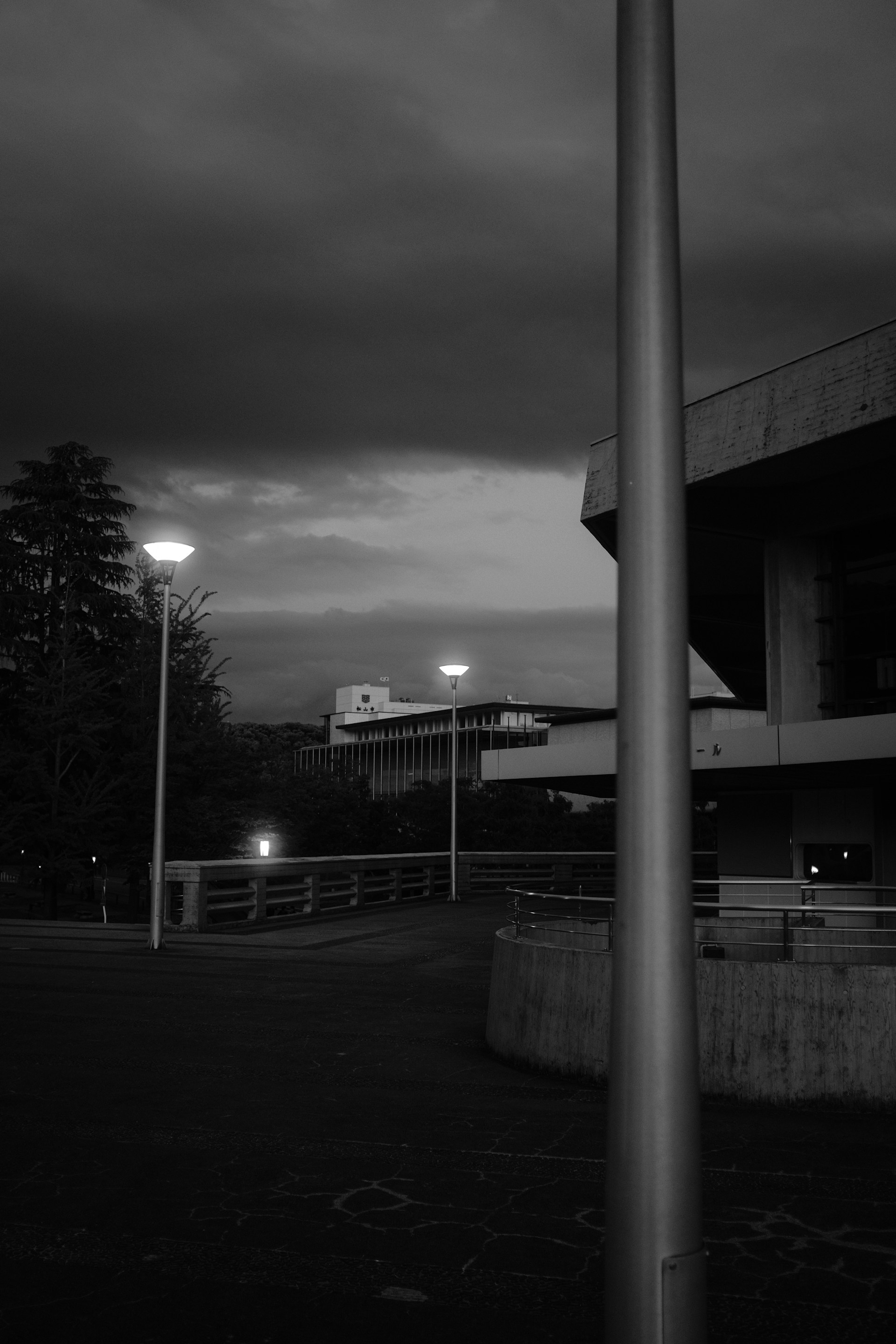 An artistic urban scene from a music video shoot, capturing dynamic movement and moody shadows in monochrome with subtle gold accents.