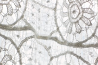 Delicate lace fabric featuring intricate floral designs in soft ivory tones.