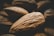 A close-up view of several almonds with a focus on their textured, brown shells. The almonds are clustered together, with lighting highlighting the intricate grooves and natural patterns on the surface.