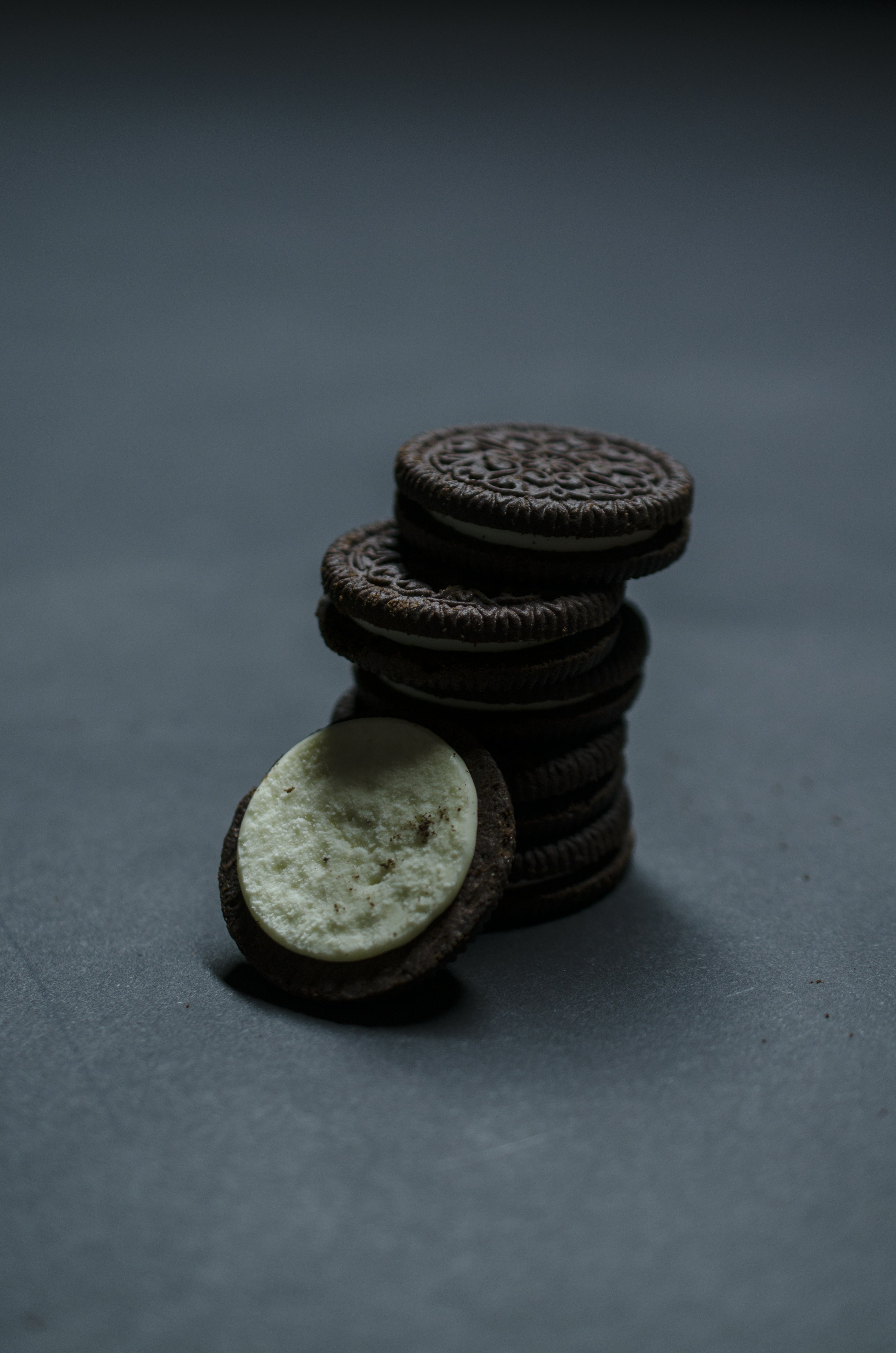 black cookies on blue textile