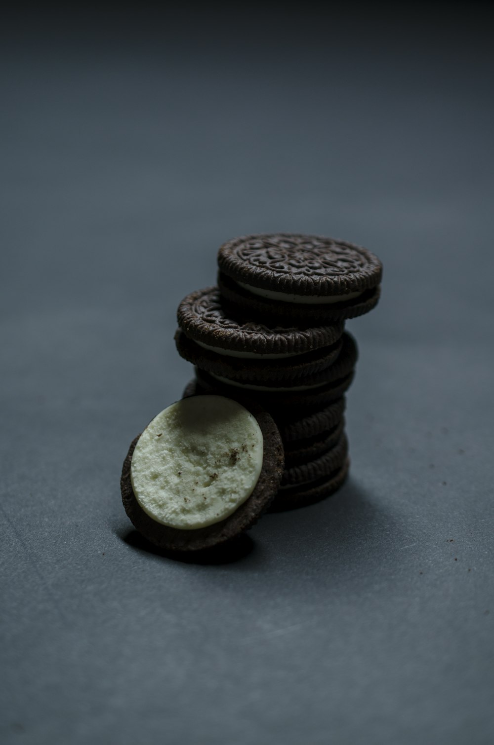 black cookies on blue textile