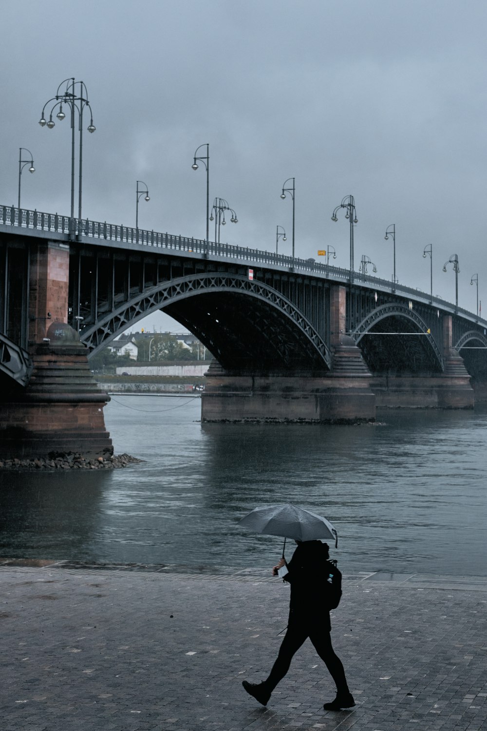 person in black jacket holding umbrella standing on bridge during daytime