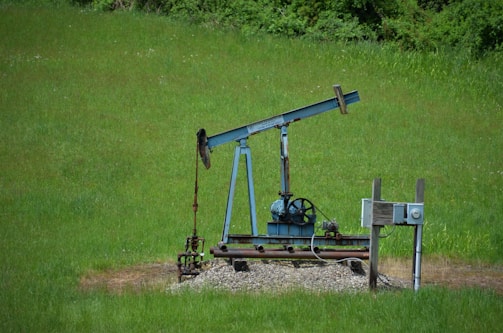 blue and black metal frame on green grass field during daytime
