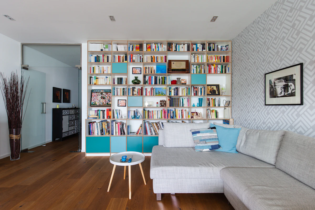 Custom built-in bookcase with cabinetry below