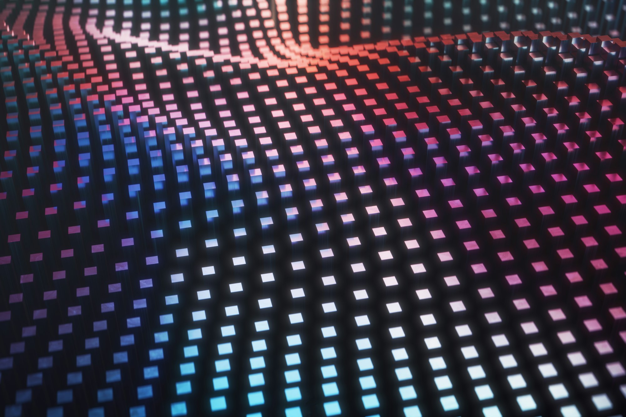 3D rendered cubes in a holographic wave pattern