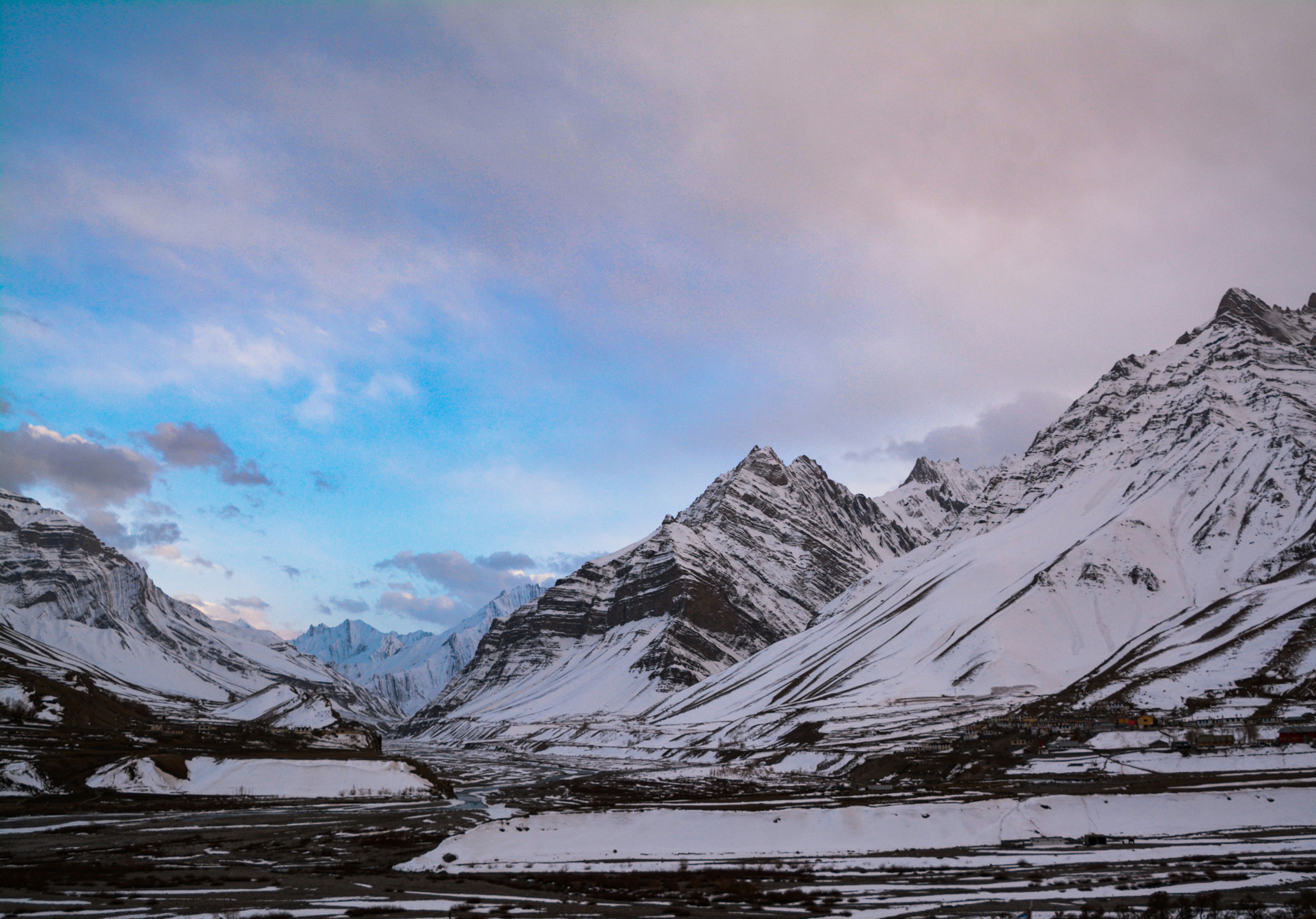 snow covered mountain under cloudy sky during daytime, 