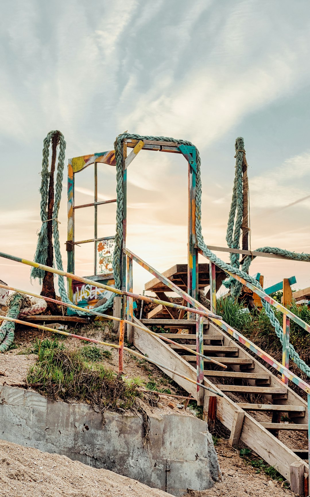 green metal ladder on brown sand near body of water during daytime