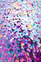 An artistic arrangement of colorful abstract shapes and patterns.