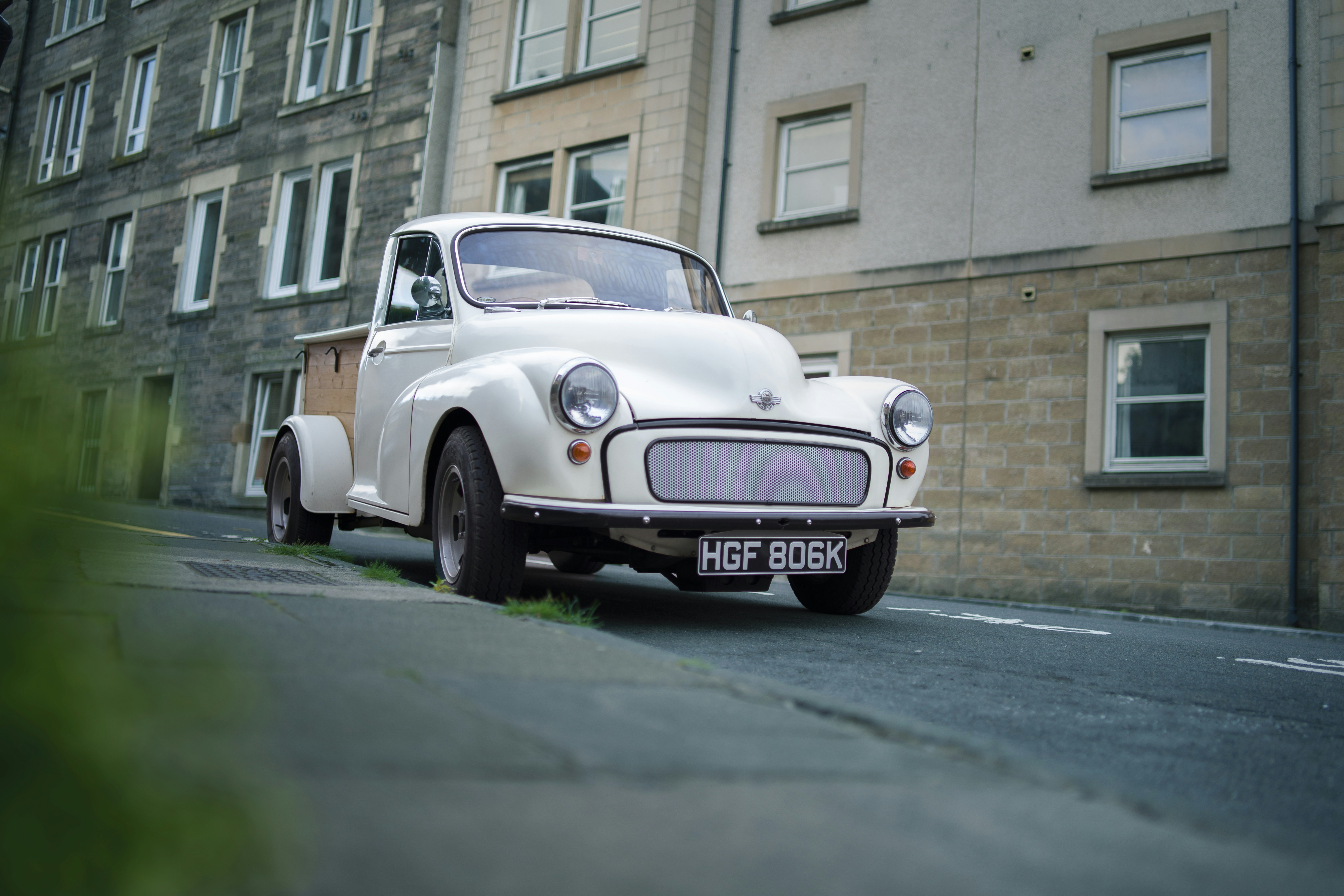 A retro Morris truck on an Edinburgh street
