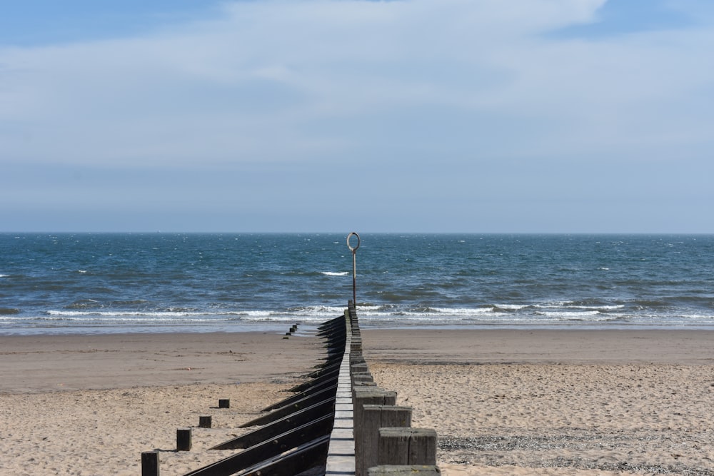 brown wooden dock on beach during daytime