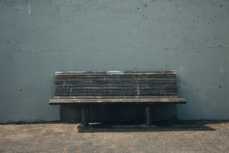 Merrow bench — a minimal wood bench against a plain wall