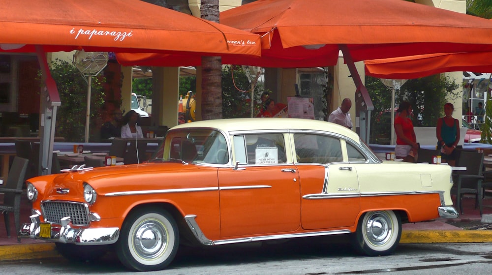 red and white vintage car