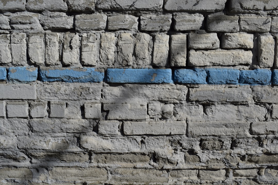 blue and white brick wall