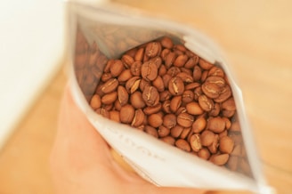 brown coffee beans in white ceramic bowl