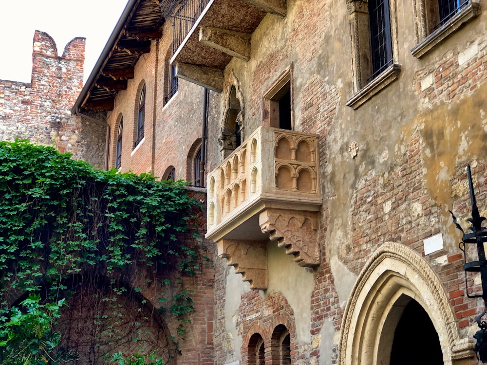 Bâtiment en béton brun avec des plantes vertes