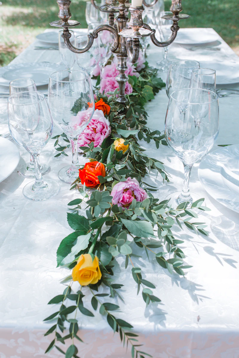 Reception table with peonies