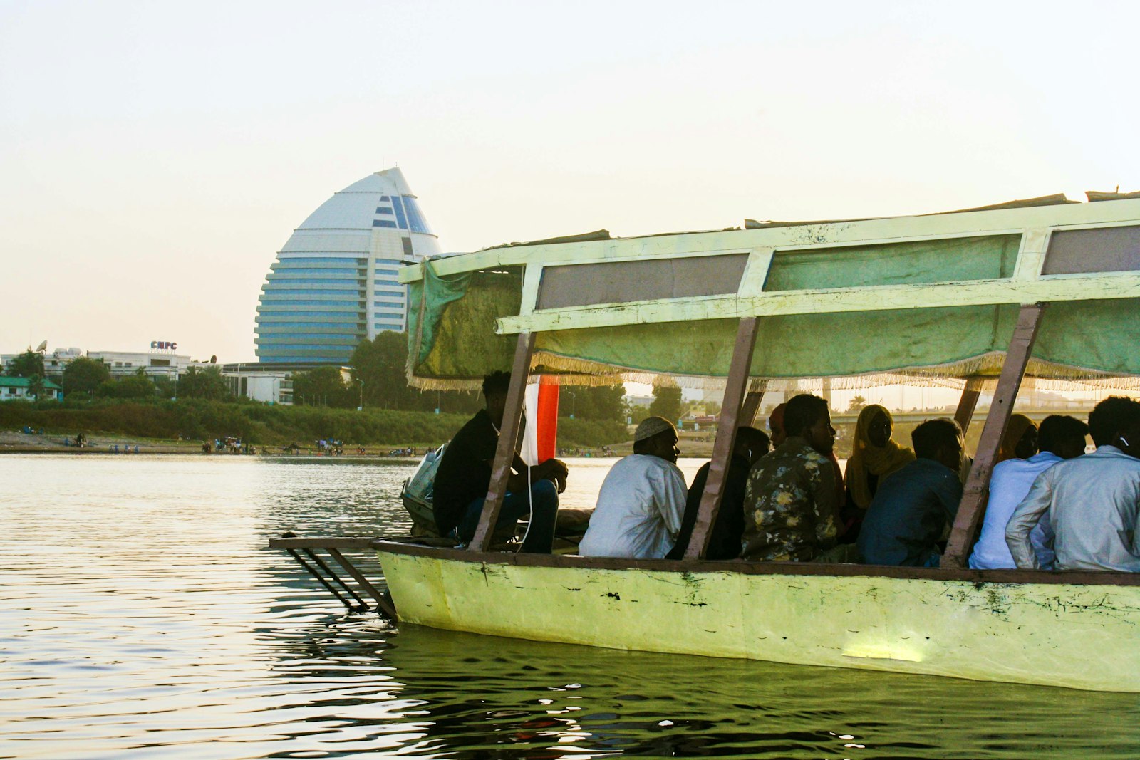 A river boat carrying passengers on the Nile at Tuti Island, Khartoum