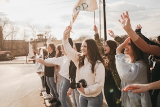 people happily protesting