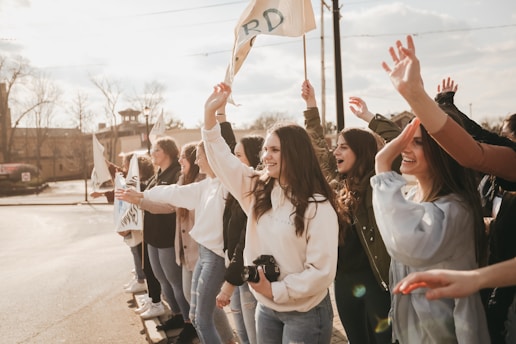 people happily protesting