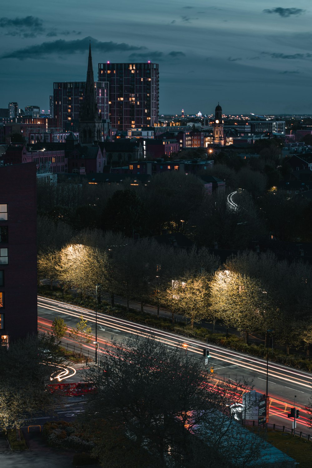 high rise buildings during night time