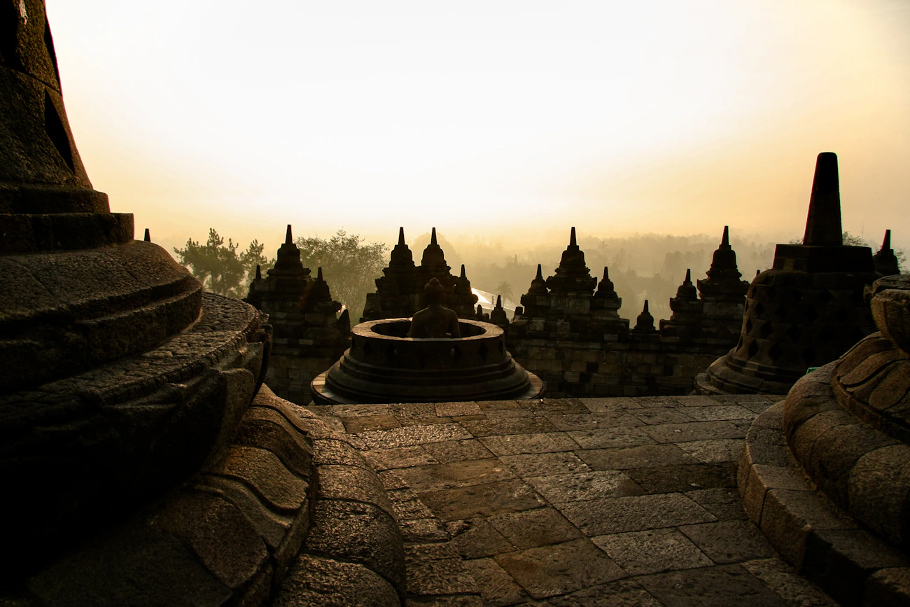Ancient Borobudur temple in Central Java, Indonesia