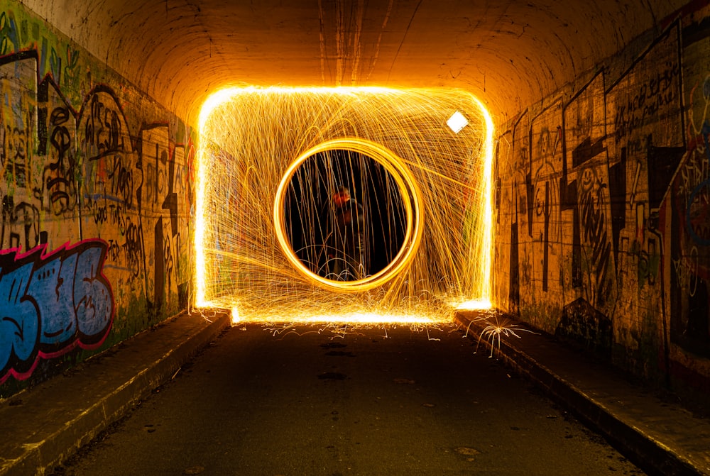 tunnel with light turned on during night time