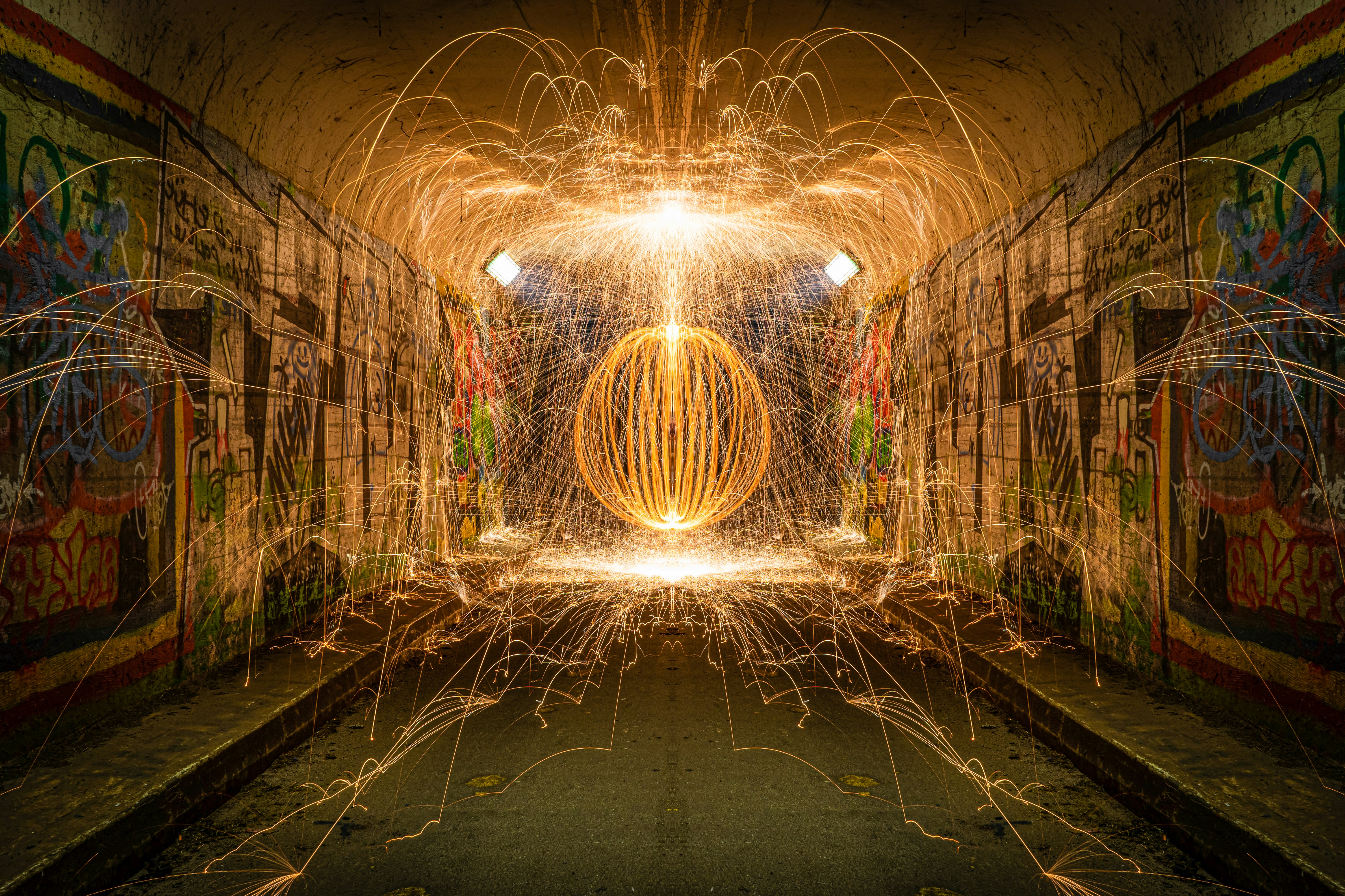 steel wool photography of tunnel