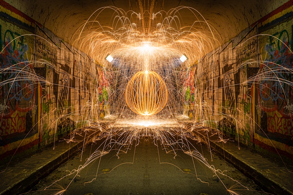 steel wool photography of tunnel