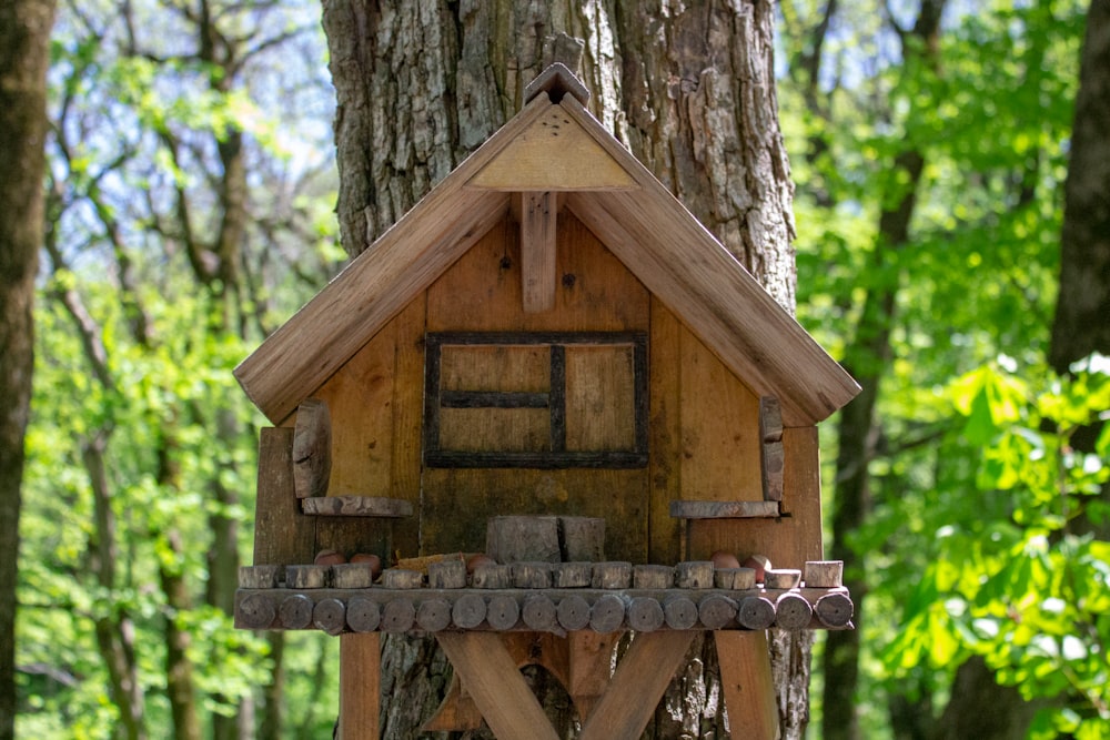brown wooden birdhouse on tree