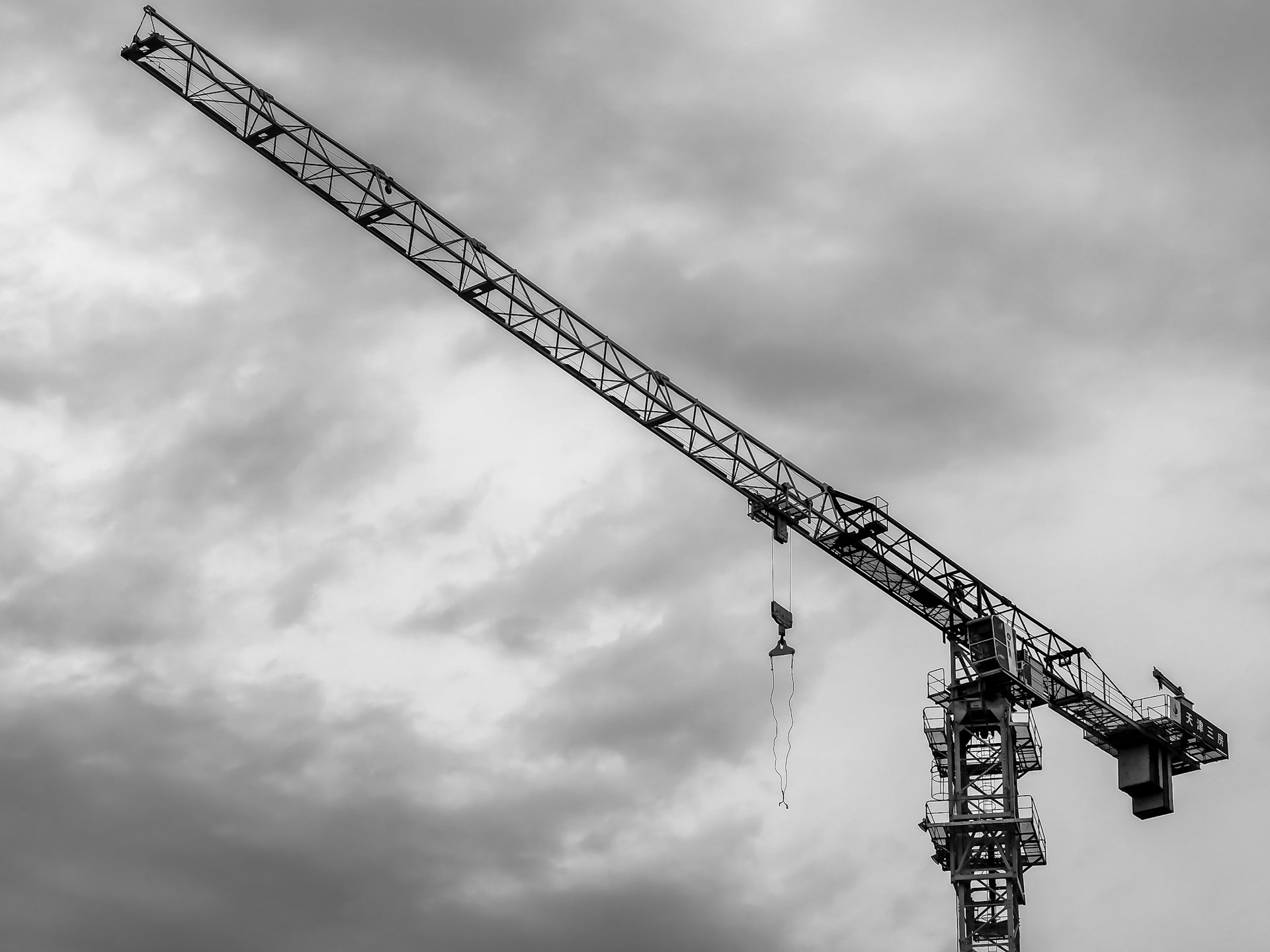 black crane under cloudy sky