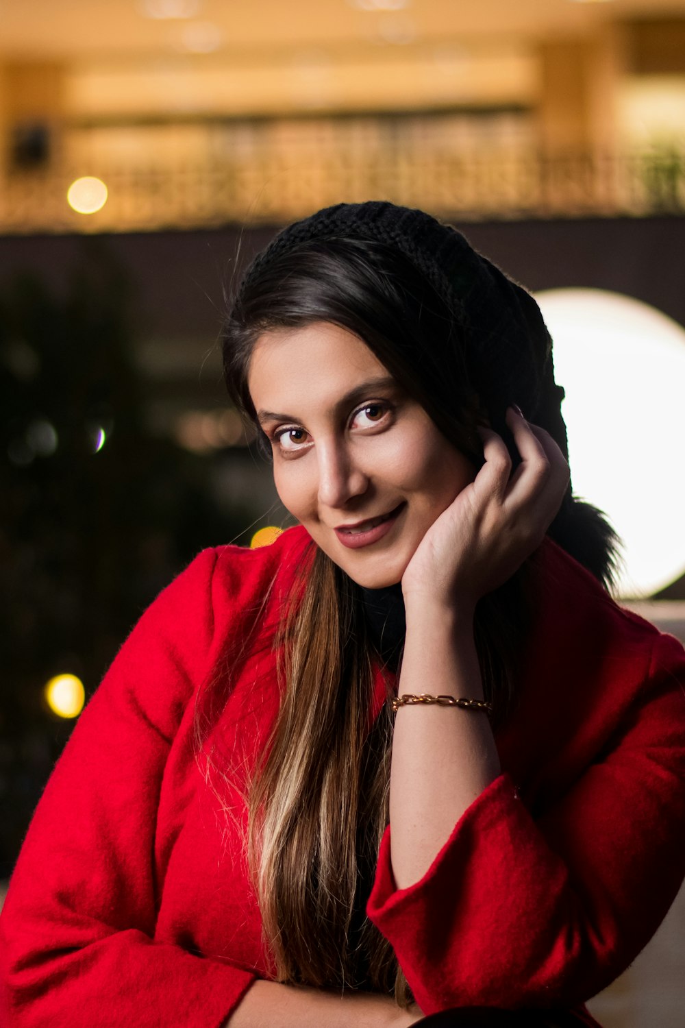 woman in red long sleeve shirt