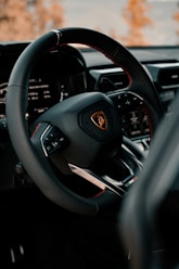 black and red steering wheel