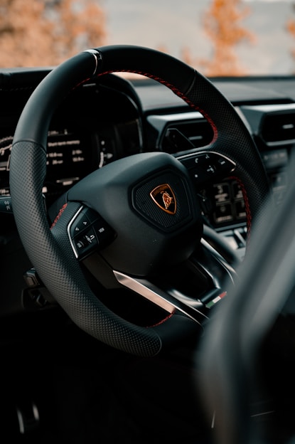 black and red steering wheel