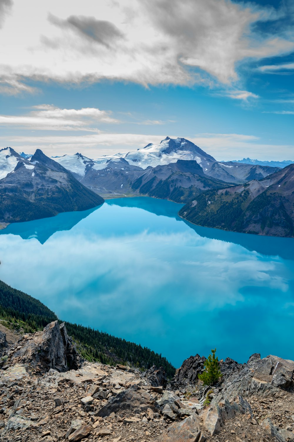 blue lake between green trees and mountain under blue sky during daytime