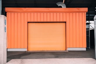 brown wooden garage door closed