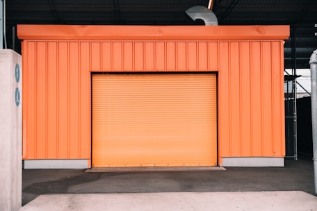 brown wooden garage door closed