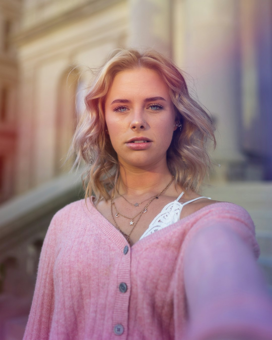 girl in pink button up shirt