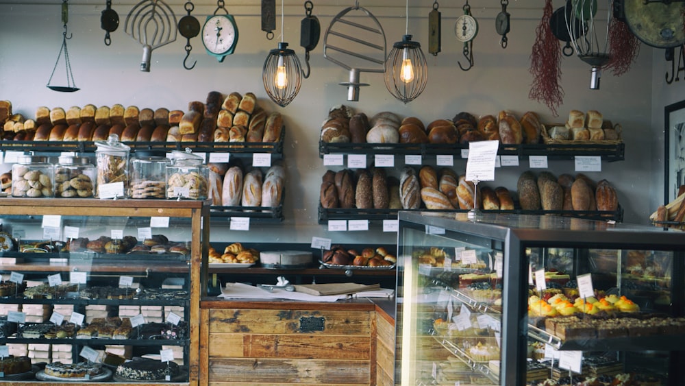 brown bread on brown wooden display counter