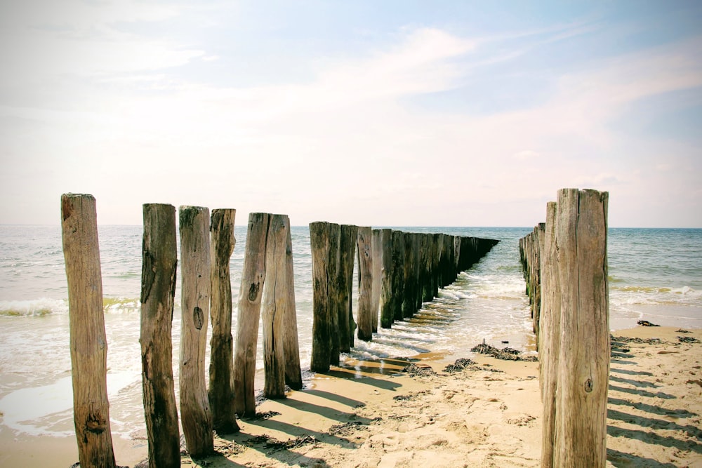 gray wooden fence on white sand during daytime