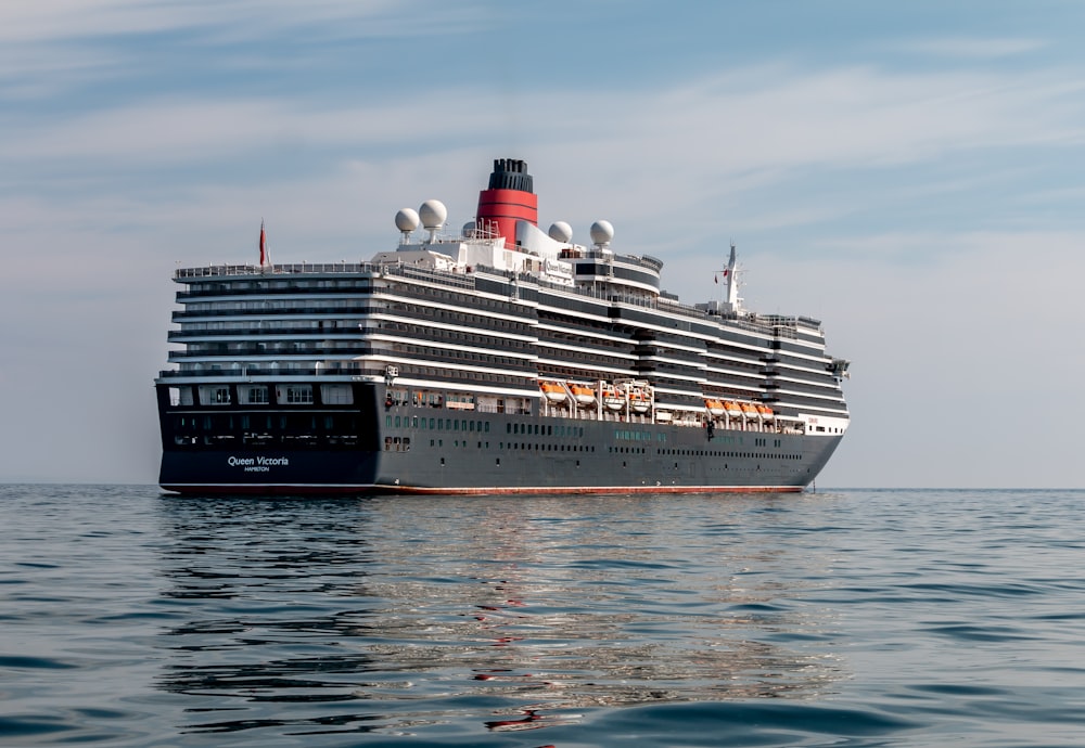 Bateau de croisière blanc et noir en mer sous un ciel bleu pendant la journée