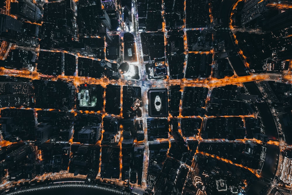 aerial view of city during night time