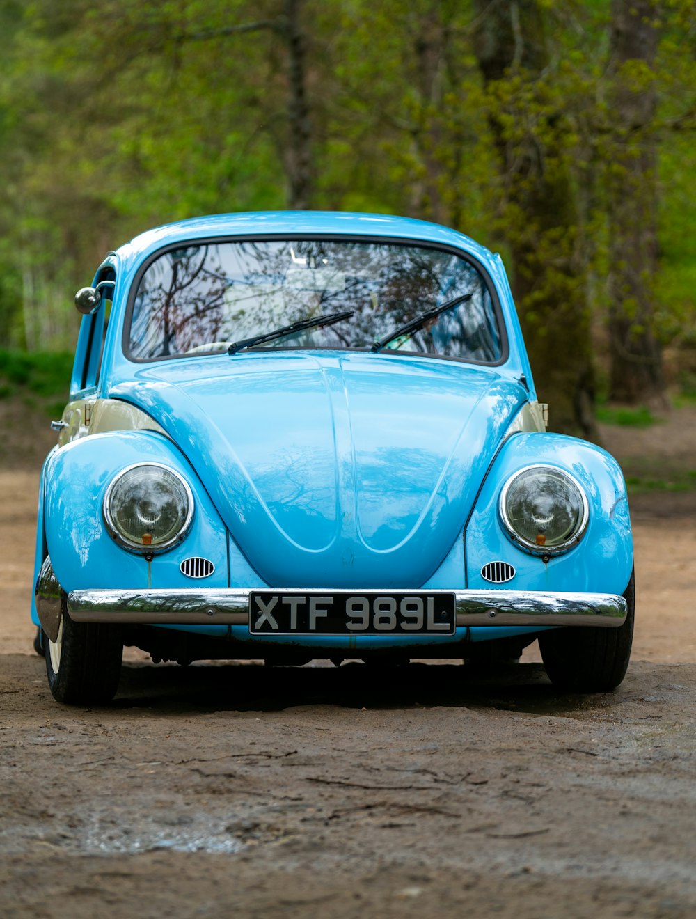 blue volkswagen beetle on road during daytime