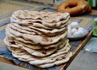 brown and white pastry on blue ceramic plate