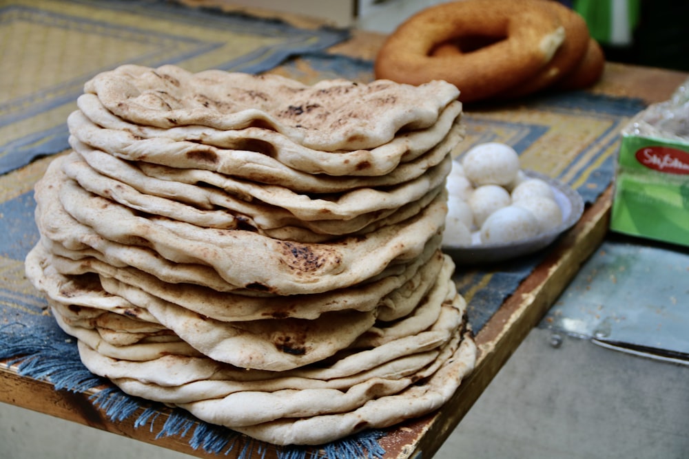 brown and white pastry on blue ceramic plate